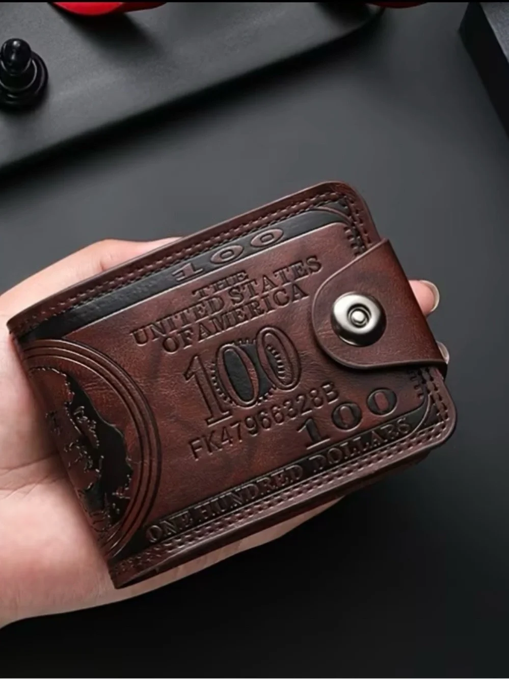 Men's USD patterned large capacity card and change wallet with orange decoration